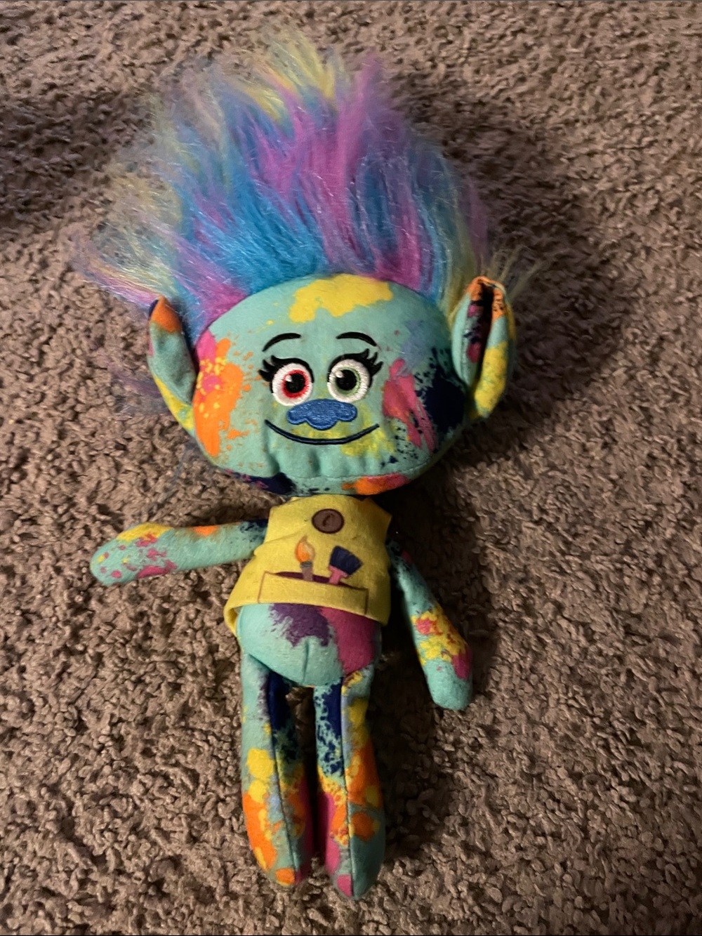 DreamWorks Multicolor Paint-Splatter Troll Plush - Blue Face with Rainbow Hair
